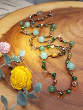 Hand Crafted Boho Crystal Necklace made by Rust Belt Raised, Green Aventurine